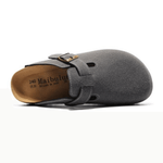 Boston Suede Comfort Clogs – Dark Grey