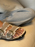Fluffy Plush-Lined Cork Sandals – Sand