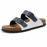 Maibulun Leather Arizona Sandals – White & Blue
