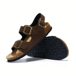 Amalfi Three-Strap Cork Sandals – Dark Brown