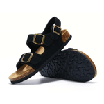 Amalfi Three-Strap Cork Sandals – Black