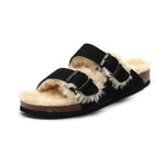 Fluffy Plush-Lined Cork Sandals – Black