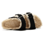 Fluffy Plush-Lined Cork Sandals – Black